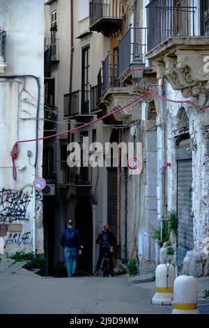 Telephoto images capturing the narrow views of the Kelso district in Palermo, colorful and charming Stock Photo