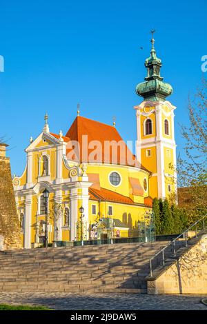 Gyor, city in Hungary,  baroque Carmelite church on sunny day Stock Photo
