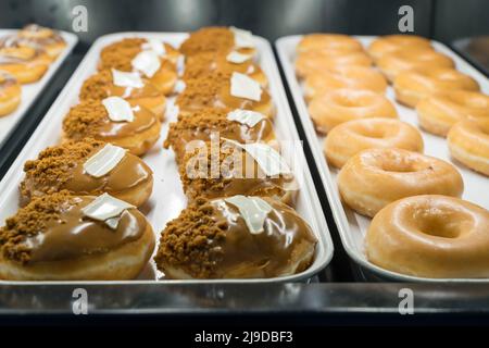 trays of donuts Stock Photo