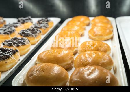 trays of donuts Stock Photo