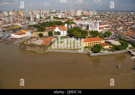 Aerial view of Feliz Lusitânia, Catedral da Sé and Casa das Onze Janelas, Important tourist spots in Belém do Pará, Amazon, North Brazil. August, 2005 Stock Photo