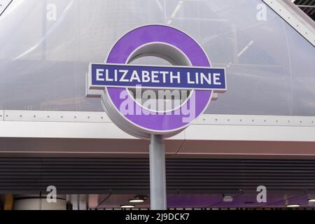 Train roundel sign erected n the top of pole for Elizabeth line ...