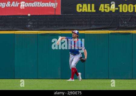 May 22, 2022: Rochester Red Wings outfielder Andrew Stevenson (12) makes a  catch in a game against the Lehigh Valley Iron Pigs. The Rochester Red  Wings hosted the Lehigh Valley Iron Pigs