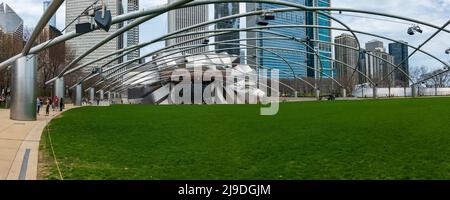 Chicago, IL - APRIL 23, 2022: Popular Jay Pritzker Pavilion in Millennium Park Stock Photo