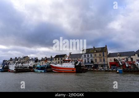 Fishing boats in the harbor of Port en Bessin in Normandy, France Stock Photo