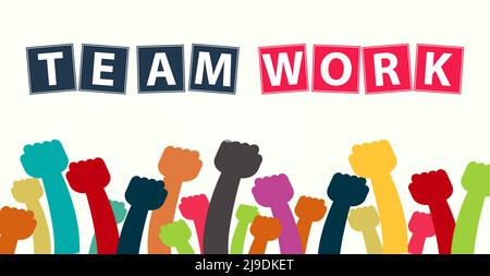 Hands Connecting Concept,Group of Holding handle show teamwork summit workers are meeting in the same power room. Stock Vector