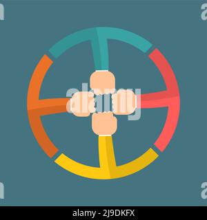 Hands Connecting Concept,Group of Holding handle in a circle the summit workers are meeting in the same power room. Stock Vector