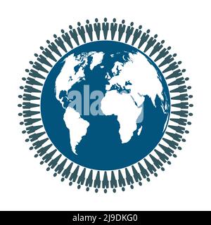 People around the globe,Group persons in circle,holding hands.The summit workers are meeting in the same power room. Stock Vector