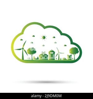 The world in your hands ecology concept.Green cities help the world with eco-friendly concept idea.with globe and tree background,Vector illustration Stock Vector