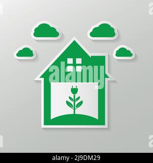 Ecological symbol of a green home socket or green logo.Green clouds,Vector illustration Stock Vector