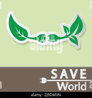 Power plug green ecology emblem or logo,Vector illustration Stock Vector