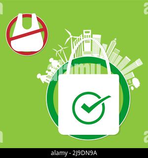 Ecology and Environmental Save World Concept,No plastic bags.Vector illustration Stock Vector