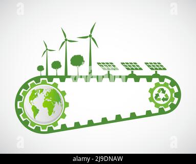 Ecology and Environmental Concept,Earth Symbol With Green Leaves Around Cities Help The World With Eco-Friendly Ideas Stock Vector