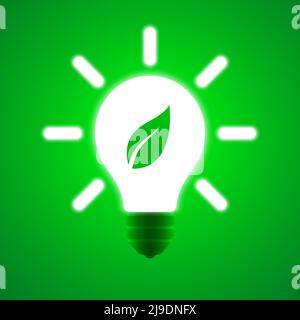 Energy-saving green eco light bulb with a leaf icon. Ecological electricity concept vector poster. Stock Vector