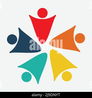Five people heart in a circle holding hands.The summit workers are meeting in the same power room Stock Vector