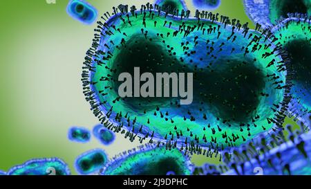 Monkeypox virus, one of the human orthopoxviruses, pathogen closeup Stock Photo