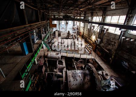 Old mining processing plant. Ore-dressing treatment with classifiers. Stock Photo