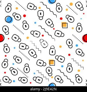 Padlock memphis pattern. Seamless pattern with padlock. Stock animal pattern. Design for wall decoration, postcard, poster, brochure, shirt, etc Stock Vector