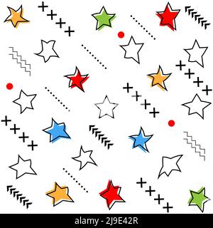 Star memphis pattern. Seamless pattern with star. Design for wall decoration, postcard, poster, brochure, shirt, etc Stock Vector