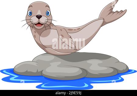 Cartoon sea lion on the rock Stock Vector