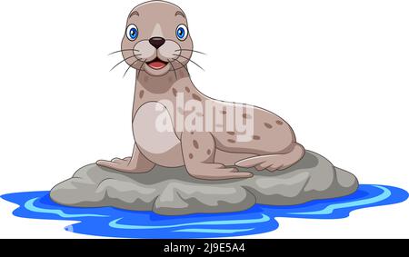 Cartoon sea lion on the rock Stock Vector