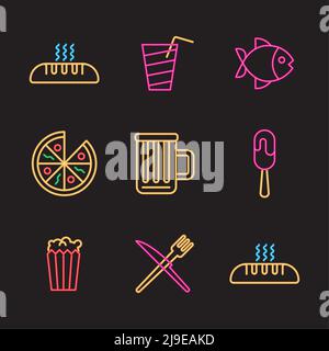 neon food set nine icons Stock Vector