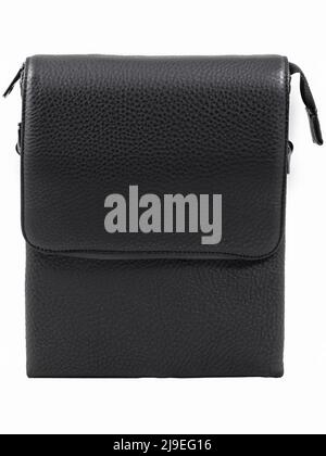 Black leather wallet front view isolated on white background Stock Photo