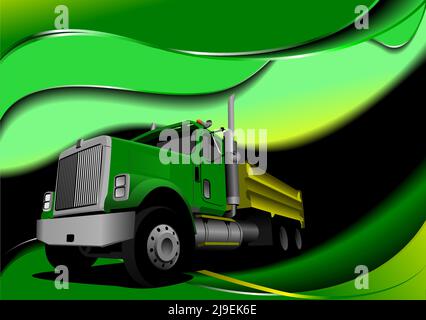 Green lorry  on abstract  background 3d vector illustration Stock Vector