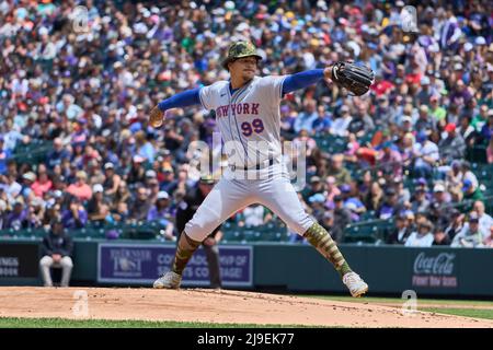 Denver CO, USA. 22nd May, 2022. New York pitcher Taijuan Walker (99) throws a pitch during the game with New York Mets and Colorado Rockies held at Coors Field in Denver Co. David Seelig/Cal Sport Medi. Credit: csm/Alamy Live News Stock Photo