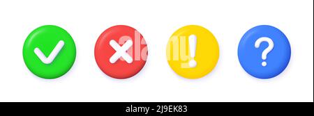 3d multiply, check mark, question, attention vector icons on white background. Stock Vector