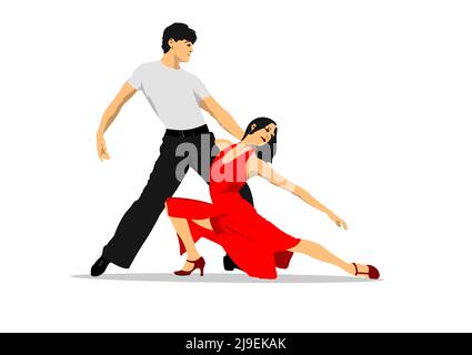 Couple dancing a tango. Vector Colored 3d illustration Stock Vector