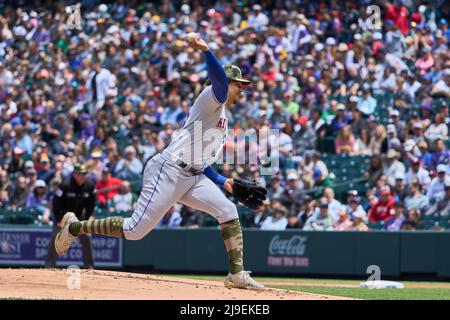 Denver CO, USA. 22nd May, 2022. New York pitcher Taijuan Walker (99) throws a pitch during the game with New York Mets and Colorado Rockies held at Coors Field in Denver Co. David Seelig/Cal Sport Medi. Credit: csm/Alamy Live News Stock Photo