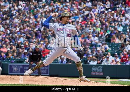 Denver CO, USA. 22nd May, 2022. New York pitcher Taijuan Walker (99) throws a pitch during the game with New York Mets and Colorado Rockies held at Coors Field in Denver Co. David Seelig/Cal Sport Medi. Credit: csm/Alamy Live News Stock Photo