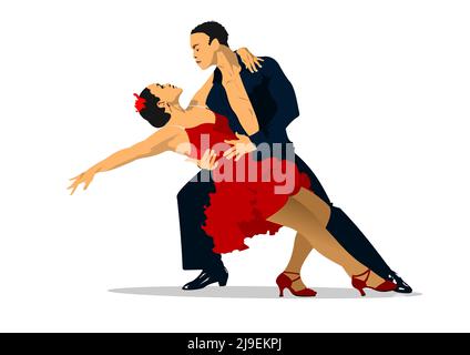 Couple dancing a tango. Vector Colored 3d illustration Stock Vector