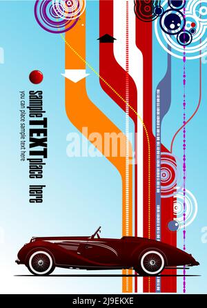 Abstract hi-tech background with old car image. Vector 3d illustration Stock Vector