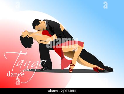 Couple dancing a tango. Vector Colored 3d illustration Stock Vector