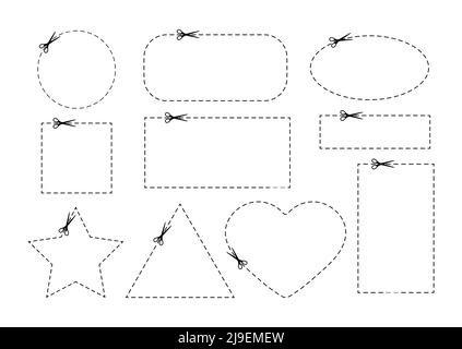Scrissors cut dotted line with dash icon set. Stock Vector