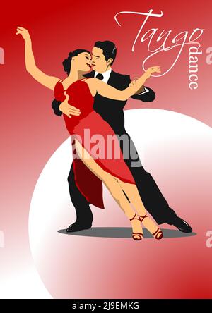 Couple dancing a tango. Vector Colored 3d illustration Stock Vector