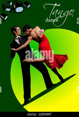 Couple dancing a tango. Vector Colored 3d illustration Stock Vector