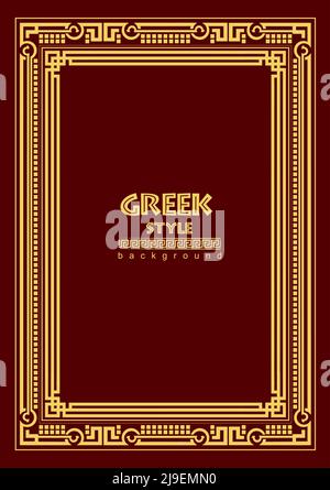 Greek style frame with vintage ornament. Golden pattern on a dark background. Stock Vector