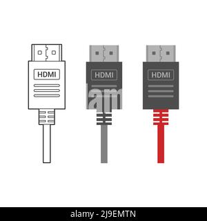 Various electronic wire connectors and inputs, jacks and plugs vector icon set Stock Vector