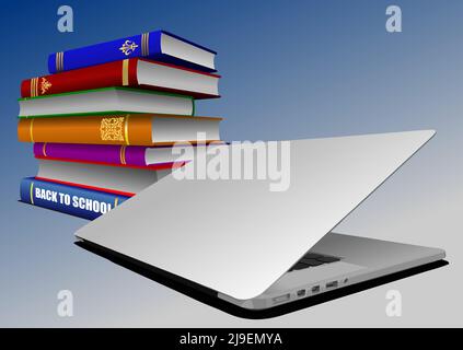 Back to school. Stack of books and laptop. 3d vector illustration Stock Vector