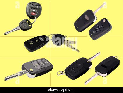 Set of Car key with remote control. Vector 3d illustration Stock Vector