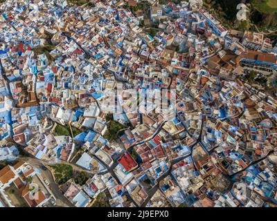 Aerial of famous blue city Chefchaouen Stock Photo