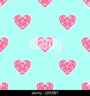 Beautiful Heart shaped pink geometrical objects isolated on light background is in Seamless pattern - vector illustration Stock Vector