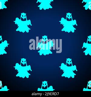 Neon Ghost isolated on dark blue background is in Seamless pattern - vector illustration Stock Vector