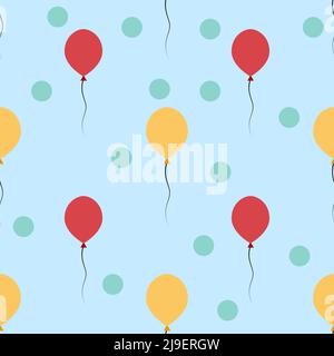 Red and Yellow balloons with green circles isolated on blue background is in Seamless pattern - vector illustration Stock Vector