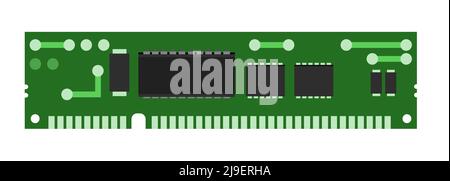Board RAM memory. Spare part for personal computer. Isolated on white background. PC or laptop accessories. Vector. Stock Vector