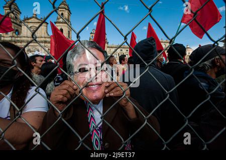 A supporter of Gustavo Petro wars a cut-out mask of Gustavo Petro during the closing campaign rally of left-wing presidential candidate for the political alliance 'Pacto Historico' Gustavo Petro,  in Bogota, Colombia on May 22, 2022. Photo by: Chepa Beltran/Long Visual Press Stock Photo