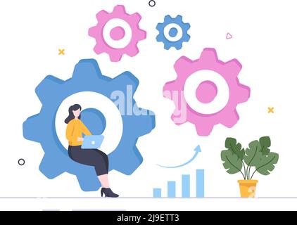 Business Workflow Organization and Management Design Illustration with Teamwork process, Deadlines Respect or Efficient Workday Stock Vector